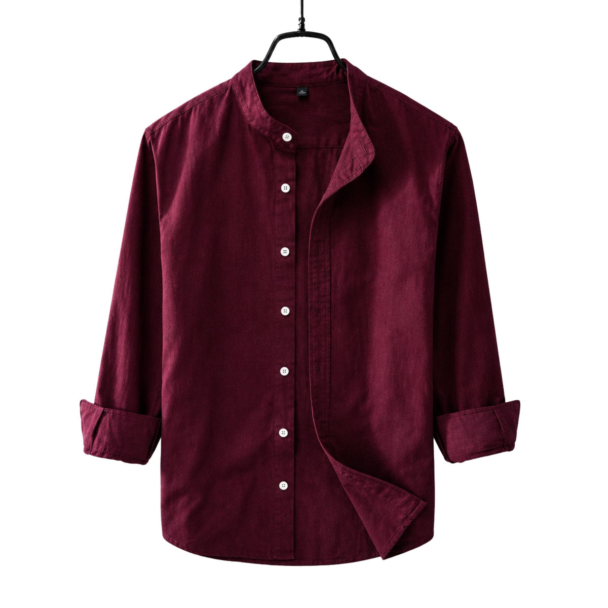 Men's Premium Quality Solid Band collar Long Sleeve Maroon Color Shirt