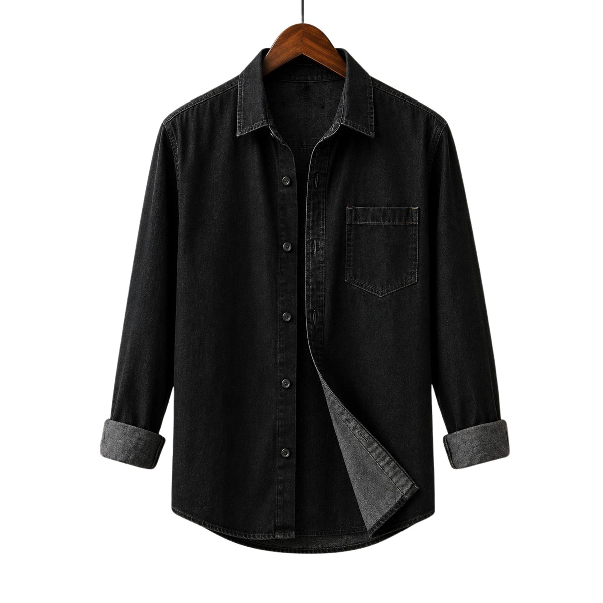 Premium Denim Single Pocket Long Sleeve Shirt for Men