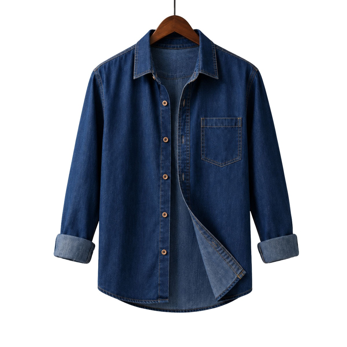 Premium Denim Single Pocket Long Sleeve Shirt for Men